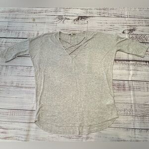 Express Light Gray Crisscross V-Neck Tee